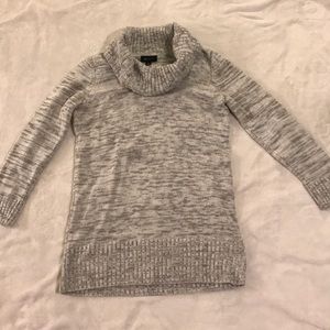 Gray, tunic length sweater.